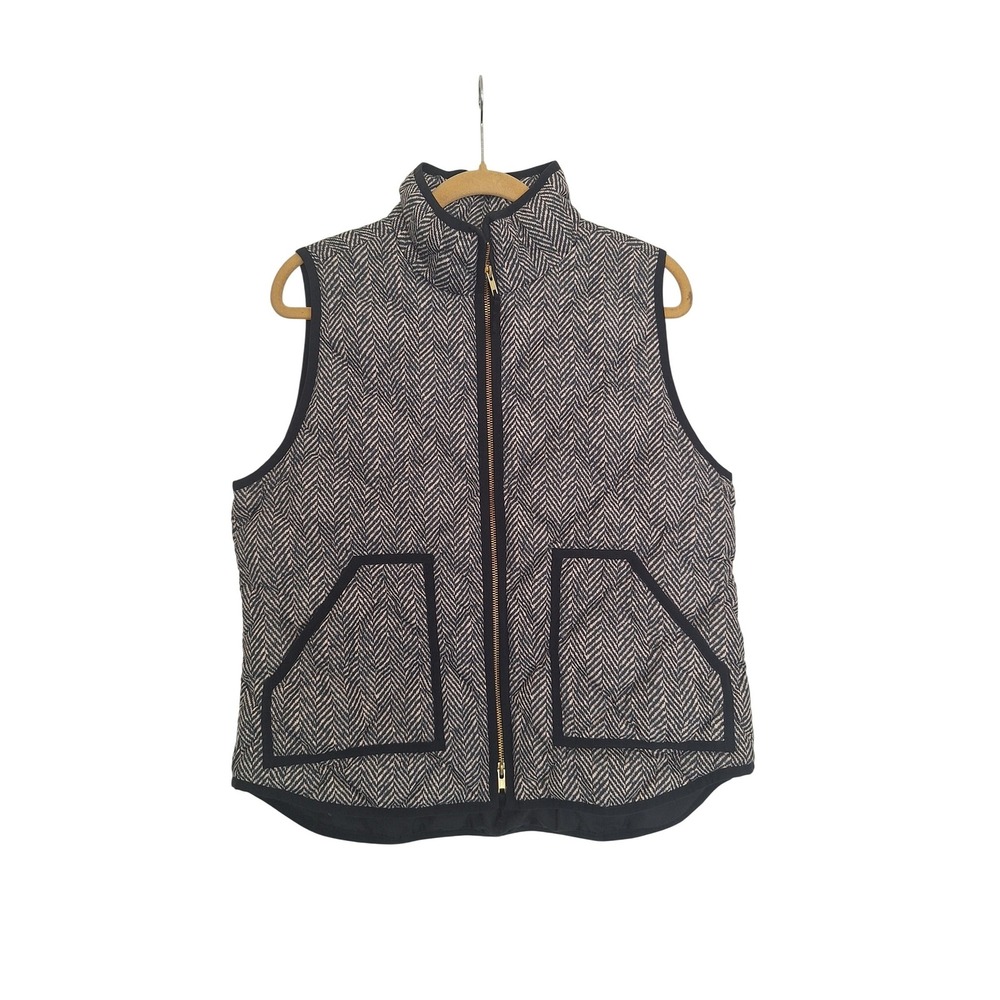 J CREW‎ Quilted Black Gray Full ZIP Vest Sz L